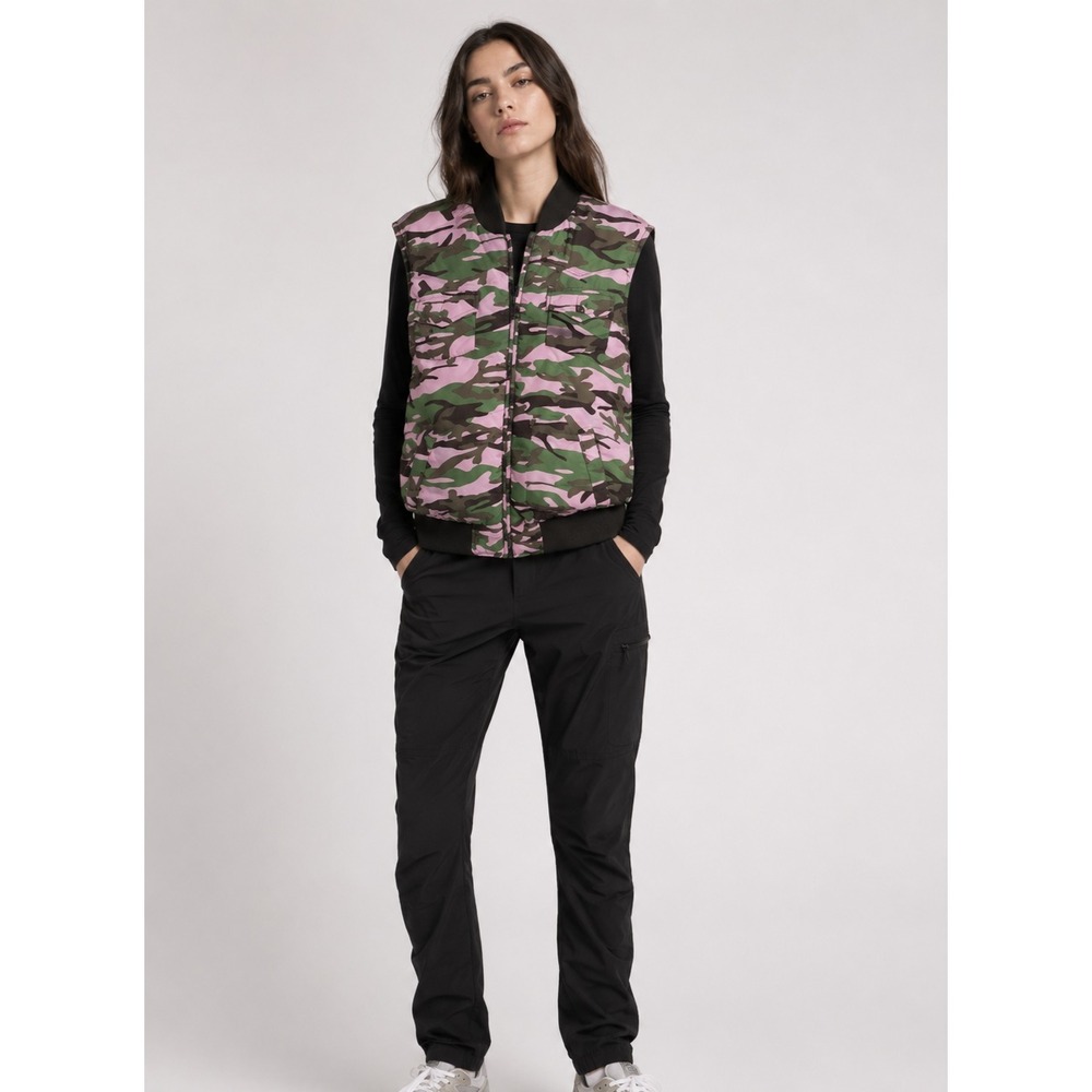 Walls Reversible Hunting Camo Vest Women Large Pink Brown Nylon Full Zip Pockets